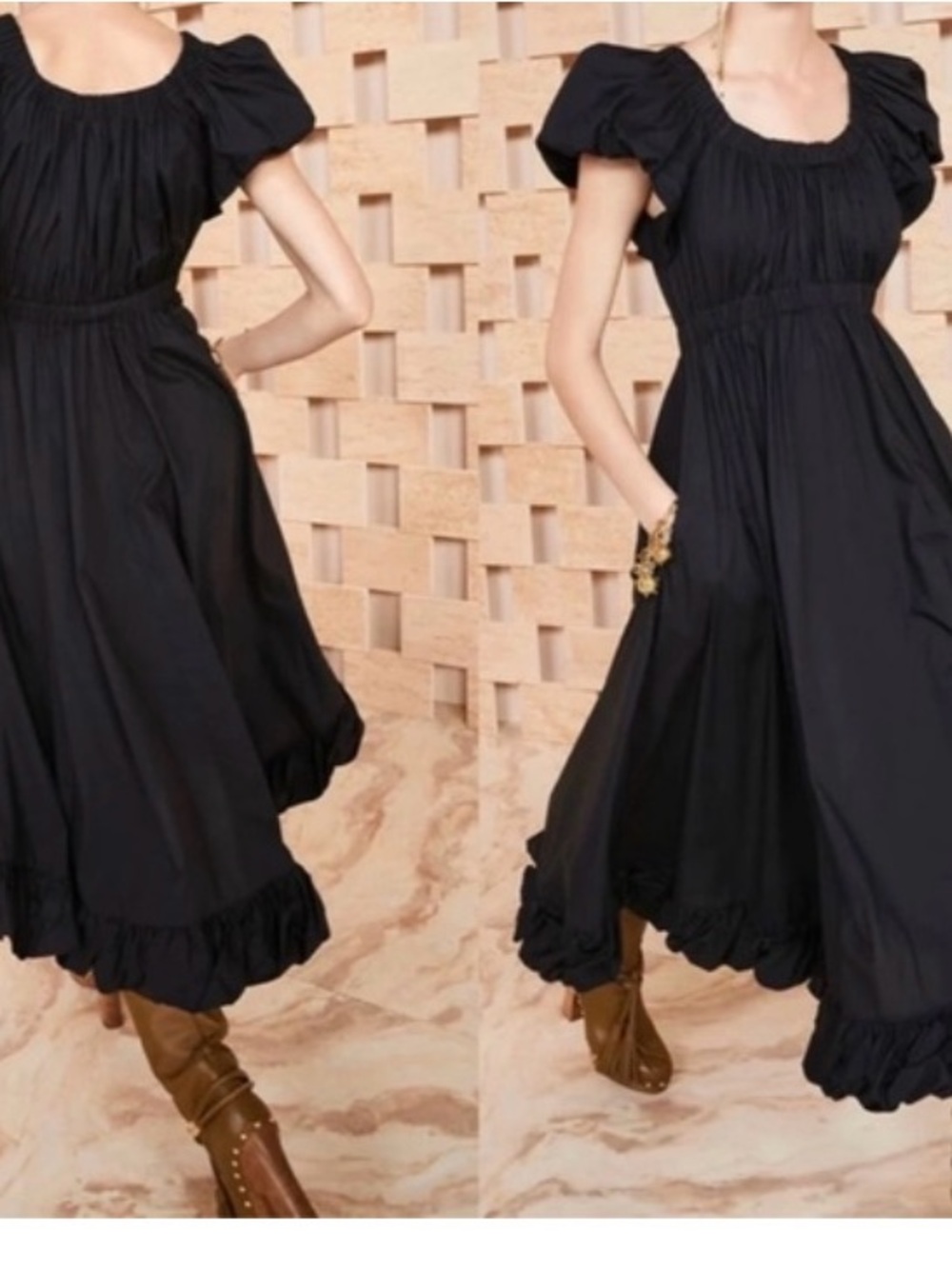 Ulla Johnson Black Puff-Sleeve Midi Dress